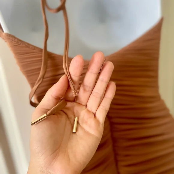 NWT House of CB Tiarra nude ruched mesh midi dress - Picture 9 of 11